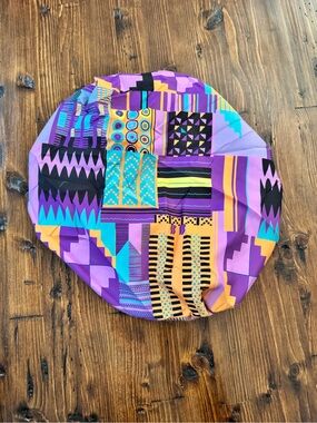 Vibrant Geometric Purple Print Satin Lined Bonnet